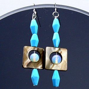 Silver Drop Howlite MOP Opalite Earrings 3.25"
